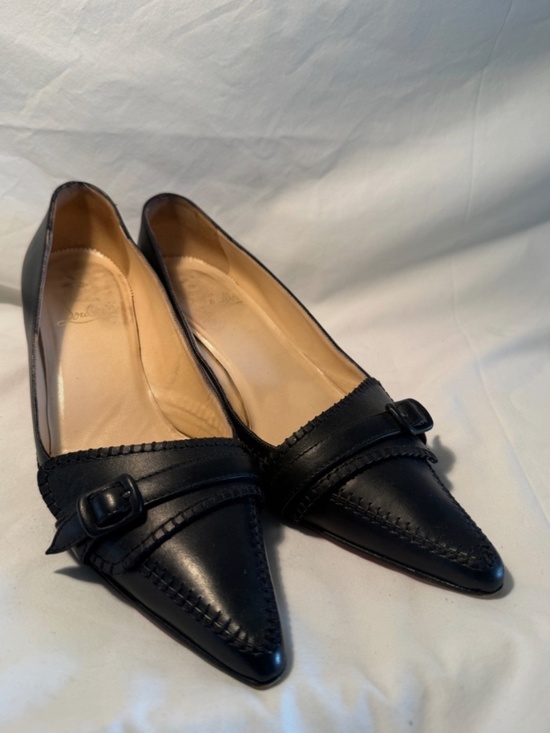 Christian Louboutin Shoes - Vintage Christian Louboutin Black Pointed Toe Kitten Heels with Belted Detail